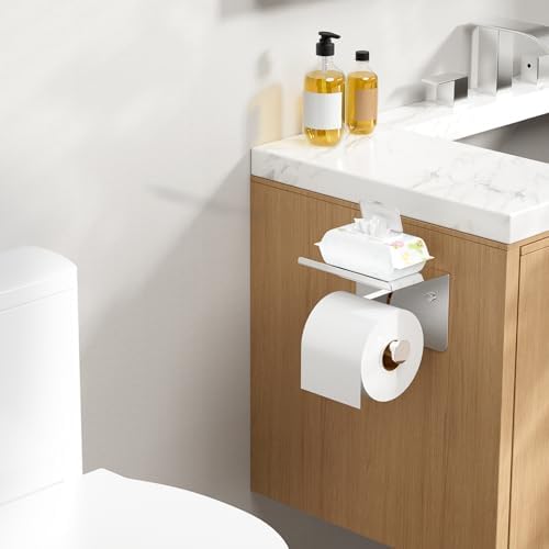 FORIOUS Toilet Paper Holder with Shelf, Adhesive or Screw, Commercial - Image 2