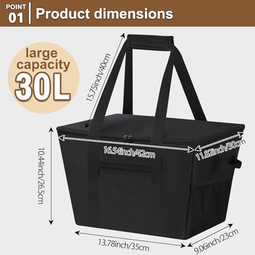 Reusable Grocery Bag – Expandable Insulated Cooler Bag with Bottom Board, Collapsible Insulated Shopping Bag with Zipper & Drawstring, Heavy Duty Tote Bag for Shopping, Delivery, Picnic, Beach - Image 3