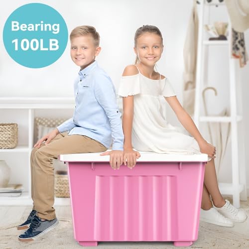 Nazhura Plastic Storage Bin, Stackable and Nestable Storage Boxes with White Lids and Secure Latching Buckles, Large Storage Container (Pink/White, 72Quart-6Pack) - Image 7