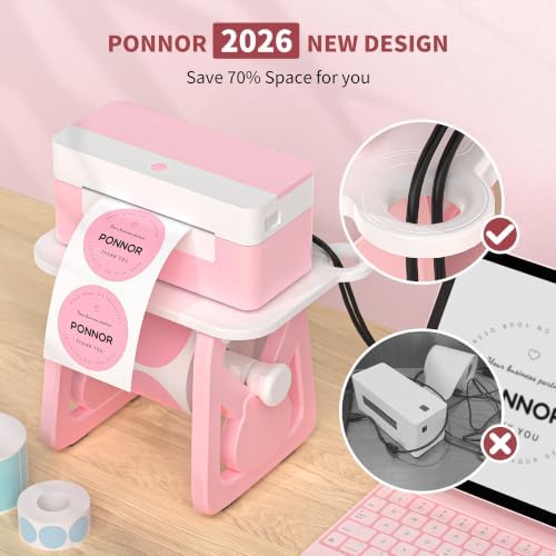PONNOR Label Holder for Rolls and Fanfold Labels, Thermal Sticker Holder for Desktop Printer, Fragile Stickers for Shipping, Label Stand Accessory Supplies for Home, DIY, Office, Small Business(Pink) - Image 3