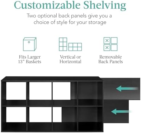 Best Choice Products 8-Cube Storage Organizer, 13.5in Shelf Opening, Bookcase, Display Shelf, Customizable w/ 2 Removable Back Panels – Black - Image 3