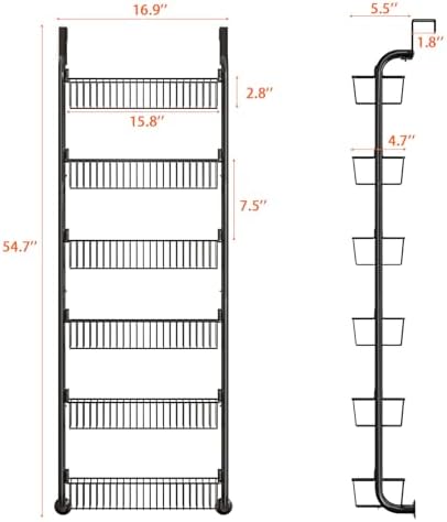 MIAOLI Over the Door Pantry Organizers and Storage, 6-Tier Spice Rack, Home & Kitchen Storage Shelves for Cabinet, Large Capacity Hanging Seasoning Organizer, Laundry Room Organization, Black - Image 3