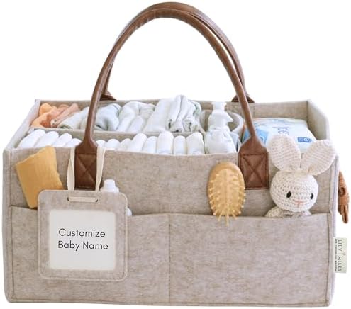 Lily Miles Baby Diaper Caddy Organizer, Nursery Storage Basket for Newborn Essentials, Neutral Gift for Baby Shower, Registry Must-Have, Car Organizer for Diapers and Wipes - Sand, Large by LilyMiles