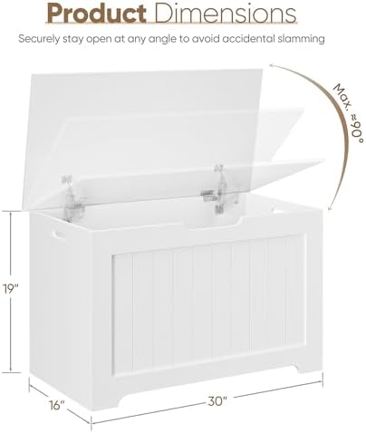 SUPER DEAL Storage Chest, 30 inches Chest Box Organizer with 2 Safety Hinges, Wooden Entryway Storage Bench, White - Image 3