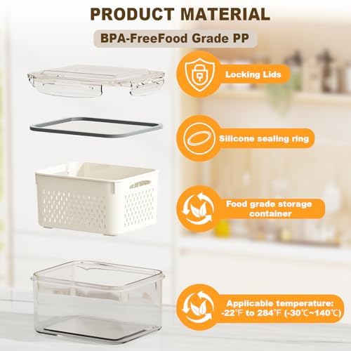 Dayacoco Fruit Storage Containers for Fridge 8 Pcs with Drain Basket - Image 3
