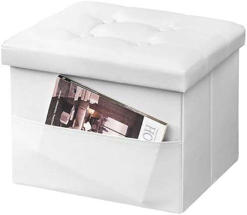 AmasSmile Ottoman with Storage,17" Folding Leather Foot Rest Chest,White by AmasSmile