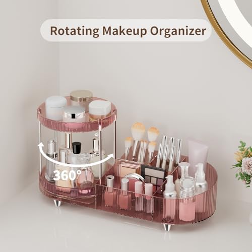360 Rotating Makeup Organizer for Vanity, 2 Perfume Trays with 5 Compartments Cosmetic & Skincare Storage, Multi-Purpose Countertop Organizers for Bathroom, Desk, Pantry, Space-Saving Beauty Organizer - Image 2