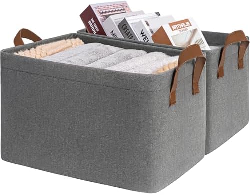 CHICVITA 30L Large Fabric Closet Bins for Shelves, 2Pack, Grey by CHICVITA