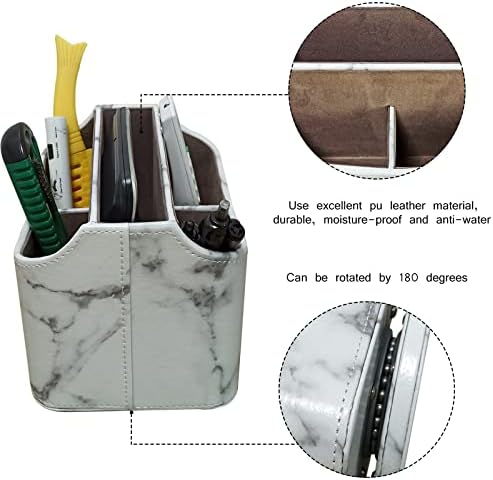PU Leather Remote Control Holder 360 Degree Rotating Desk Organizer/Caddy Storage Box for Remote Controllers,TV Guide, Mail, Electronics,Pen,Stationery and Media Storage white - Image 5