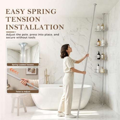 Corner Shower Caddy Tension Pole, Bathroom Organizer for Renters - Image 4