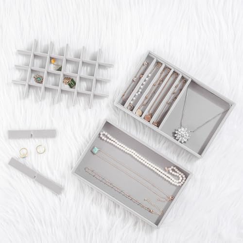 ProCase Stackable Jewelry Organizer Trays for Drawers, Jewelry Drawer Inserts Container Display Case Storage for Earring Necklace Rings Bracelet with Removable Dividers -Grey, 6 Layers - Image 3