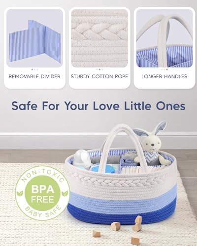Maliton Baby Diaper Caddy Organizer, Cotton Rope Diaper Caddy Basket, Large Storage Basket for Newborn Boys and Girls, Gift for Baby Shower List, Newborn Essentials - Image 3