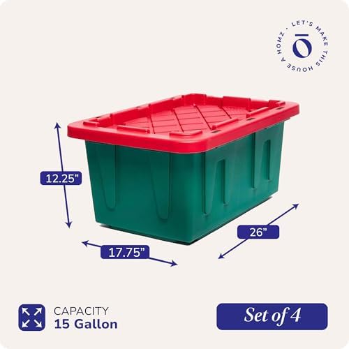 HOMZ Durabilt Plastic Storage Bins with Lids, 27 Gal, Green/Red, 4 Pack - Image 4