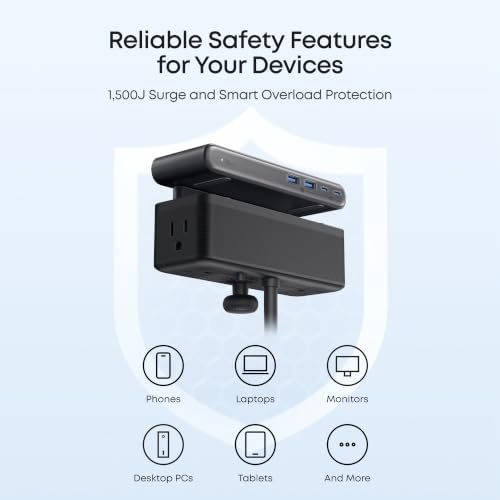 Anker Nano Power Strip, Desk Clamp, 70W Max, 1500J Surge Protector, 2 USB C - Image 6