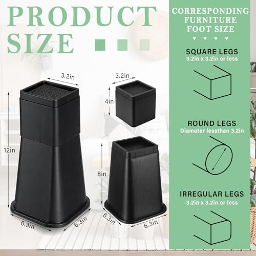 Novabright 12 Inch 4 Pack College Dorm Bed Risers,Black - Image 2