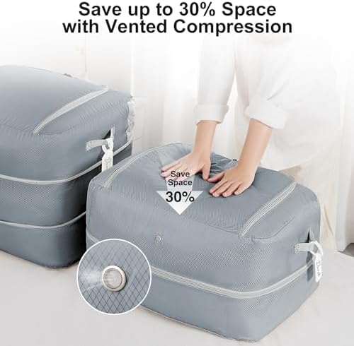 Comforter Storage Bag - 110L Large Capacity Blanket Storage Bags 2-Layer Ultra Space Saving Self Compression Organizer, Washable Compression Bags for Storage Comforter Blanket, 4-Pack, Grey - Image 3