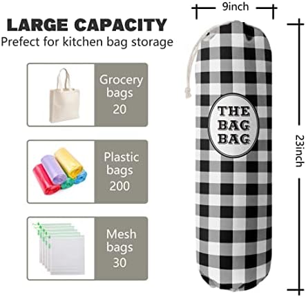 THE BAG BAG Plastic Bag Holder, Black and White Buffalo Check Plaid Grocery Bag Dispenser, Hanging Trash Bag Storage Organizer for Kitchen, Laundry Room, Pantry, Farmhouse Decor, Gifts For Grandma Mom - Image 5