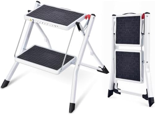 KINGRACK Folding Step Ladder, 2 Step Foldable Step Stool with Handle,White by KINGRACK