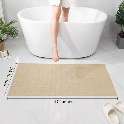 chakme Bathroom Rugs Mat 47x25, Ultra Thin Non Slip Bath Mat Large Quick Dry Absorbent Bath Mat for Bathroom Floor, (Light Beige, 47"x25") - Image 2