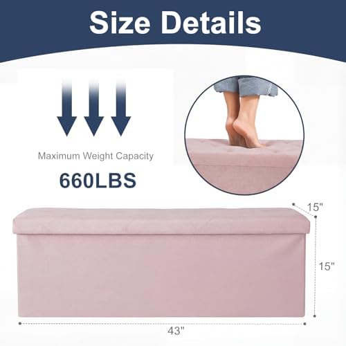 DUMOS 43 Inch Foldable Storage Ottoman Bench, Large Ottoman with Storage - Image 3