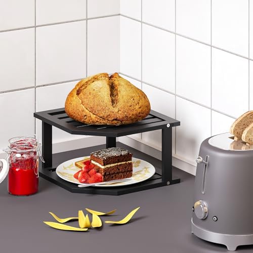 VERTORGAN 2 Tier Bamboo Plate Organizer,Corner Shelf for Kitchen(Black) - Image 2