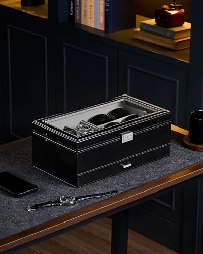 ProCase Mens Jewelry Box, 6 Slot Watch Box & 3 Slot Sunglass Holder -Black - Image 4