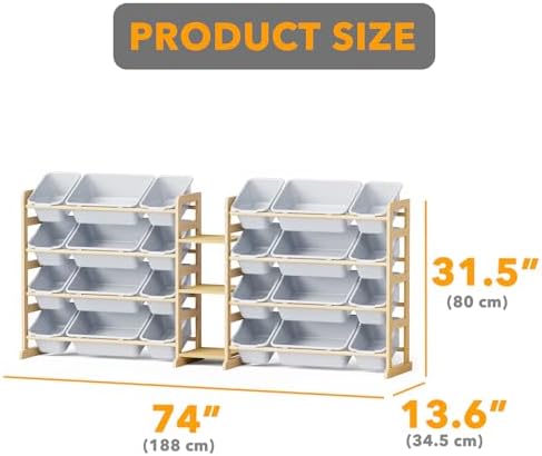 SpaceAid Large Toy Storage Organizer with 24 Bins and 3 Shelves, Toy Organizers Storage Bookshelf, Kids Bin Shelf Box Bookcase for Bedroom Playroom Organization Room Decor, Neutral Gray - Image 2
