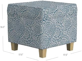 HomePop 18" Classic Square Storage Ottoman - Blue & Cream Modern Floral - Image 3