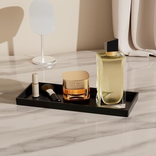 Vanity and Bathroom Tray, 11.8" ABS Countertop Organizer,Waterproof Vanity Tray for Toilet Tank,Perfume,Soap,Keys,Bathroom Accessories,Kitchen and Bath Trays,Non Slip Small Trays,Black - Image 4