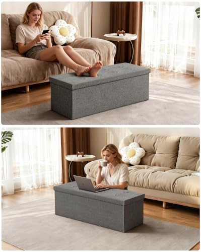 GLAXYFUR 43 Inches Folding Storage Ottoman Bench, Storage Chest, Grey - Image 5