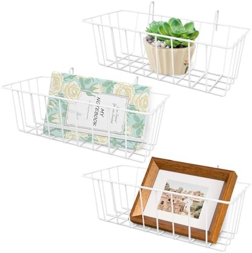3PCS Wire Baskets,Metal Wire Storage Basket,Wall Hanging Bin and Display Basket for Kitchen,Cabinet,Pantry,Bathroom,Home Decor Supplies,Potted Plants,White by Gddochn