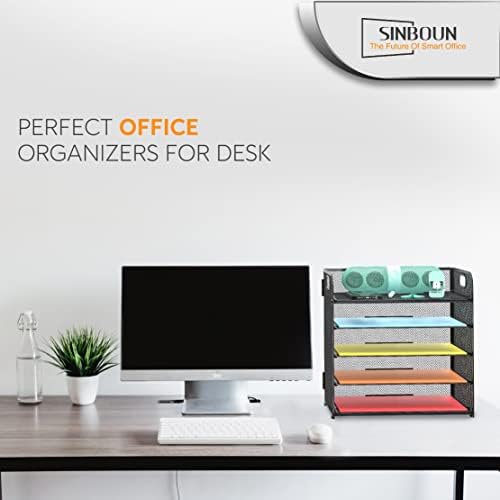 2 Pack Letter Tray 5-Tier Desk Organizer File Paper Holder with Handle, Metal Desktop Document Shelf Tray Office Classroom Organization - Black - Image 7