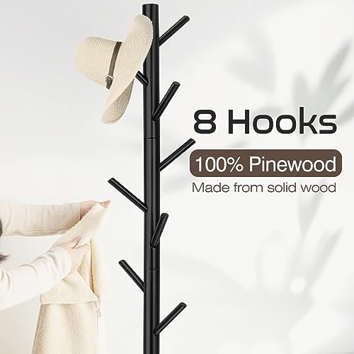 WANGMUXIA Coat Rack, Freestanding Coat Rack with 8 Hooks and 3 Adjustable Size Tree Coat Racks for Bedroom, Hallway, Entrance, Office, for Hats, Coats, Scarves, Handbags - Image 2