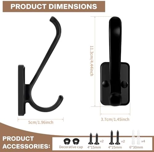 Coat Hooks Heavy Duty - Metal Wall Hooks Wall Mount with Concealed Screw Design Matte Black Hooks for Hanging Towel, Key, Robe, Scarf, Entryway Closet Mudroom Bathroom (8, Black) - Image 2