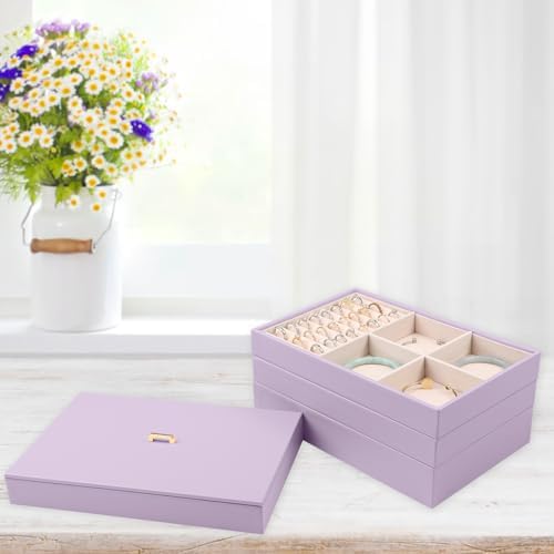 Voova Stackable Jewelry Organizer Tray with Lid (Set of 4, Lavender) - Image 4