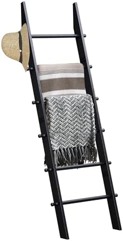 TEAKMAMA 6-Tier 5.4ft Blanket Ladder with Hanging Knobs Black by TEAKMAMA