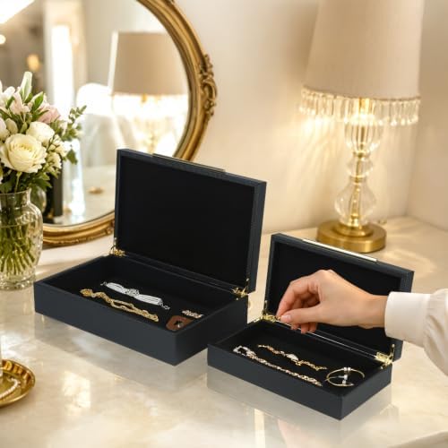 Black Decorative Storage Boxes with Lids, Faux Leather Keepsake - Image 6
