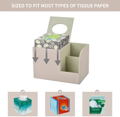 PU Leather Square Tissue Box Cover,Multifunctional Tissue Box Holder,Tissue Box with Storage,Tissue and Remote Control Holder,Tissue Box Decorative Desk Organizer for Home&Office,Beige - Image 4