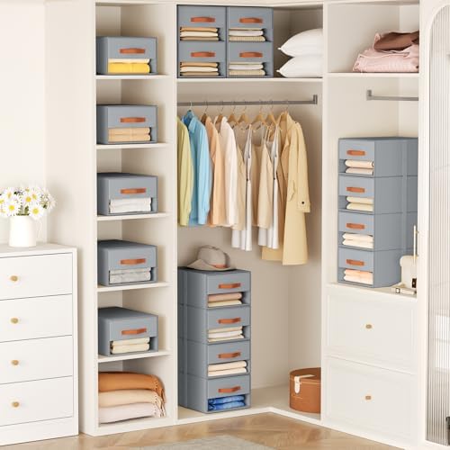 DIMJ Closet Organizers and Storage - Fabric Bins with Drawers for Closet Clothes Organizers with Clear Window, Stackable Storage Drawers Units for Bedroom, Living Room, 4 Pack, Grey - Image 2