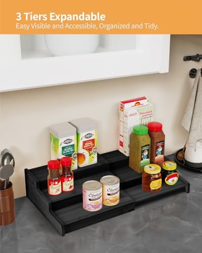Spice Rack 3-Tier Natural Bamboo, Adjustable Cabinet Organizer Shelf - Image 3