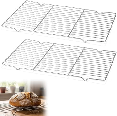 Lounsweer 2 Pack Cooling Racks, 10L x 18W x 1H Stainless Steel Wire Rack for Baking Sheet, Large Cookie Cooling Rack, Oven Safe Cooking Racks for Sheet Pan, Dishwasher Safe, Full Size by Lounsweer
