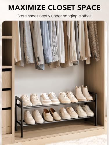 Bumusty 2 Tier Expandable Shoe Rack for Closet, Black - Image 4