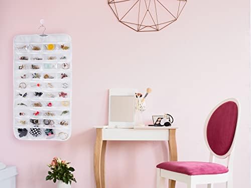 Bloss Hanging Jewelry Organizer With 80 Pockets Double-Side Dating Gifts Jewelry Storage Hanger For Accessories Jewelry Earring Holder Storage for Closet,Wall, Door, Travel-White - Image 3