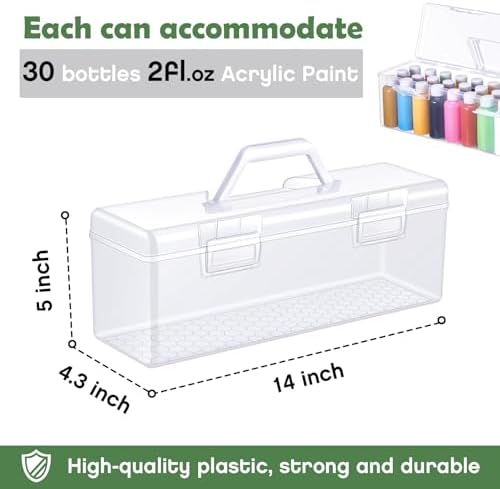 Threehoney 2 Pcs Acrylic Paint Storage Box with Handle, 90 Bottles, White - Image 2