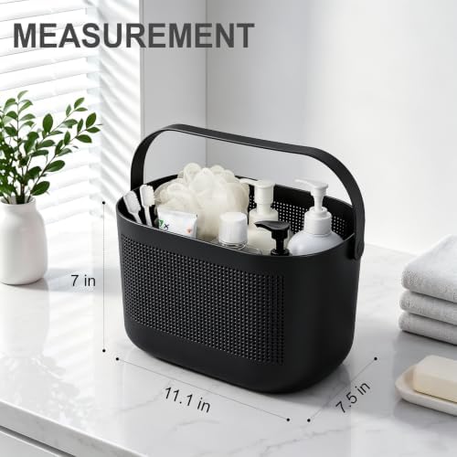 Plastic Portable Shower Caddy Basket, Storage Organizer with Handle, Black - Image 6