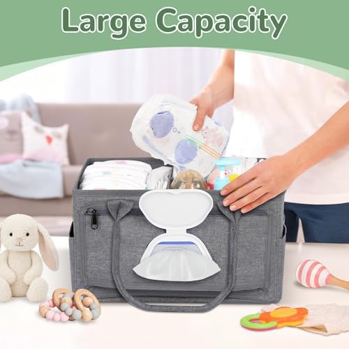 Volnamal Diaper Caddy with Wipe Dispenser One-Handed Access, Grey - Image 2