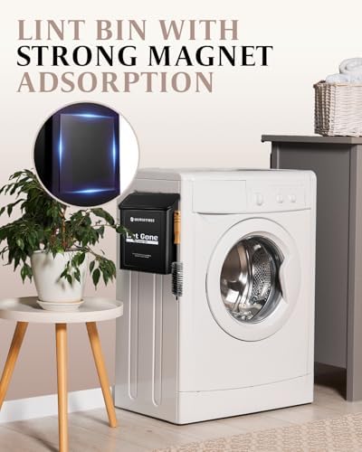 COZYCOTTAGE Magnetic Lint Bin for Laundry Room Organization and Storage With Brush & Hooks - Wall Mounted Dryer Lint Trash Can for Laundry Room Decor (Black) - Image 6