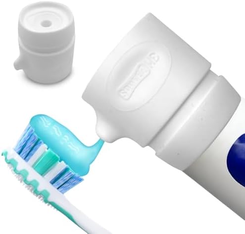 Chrome Cherry SqueezMe EasyPump Toothpaste Dispenser Cap, No-Mess Dispensing for Kids and Adults, Easy Installation, Fits Most Standard Tubes Up to 230g, White, 1-Pack by ChromeCherry