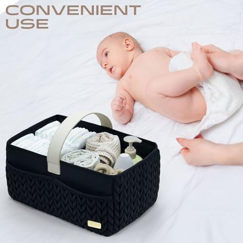 Luxurious Baby Diaper Caddy, Nursery Storage Basket for Newborn Essentials, Travel Baby Basket for Diapers Baby Wipes, Organizer Tote Bag Storage Bin, Baby Shower Gifts(black) - Image 5
