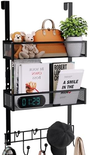 Consumest Over The Door Hooks Organizer - 3 Tier Door Hanger with 9 Coat Hooks & 2 Mesh Basket, Back Storage Organizer Hanging Towels for Bathroom, Bedroom, Black by Consumest
